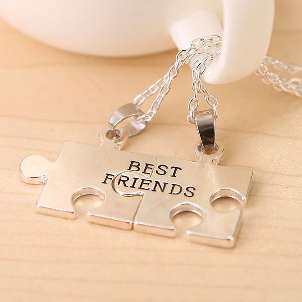 

2pcs puzzle "friend" necklace for 2 pendant friendship gift hewelry bff puzzle necklaces for men and women ing, Silver