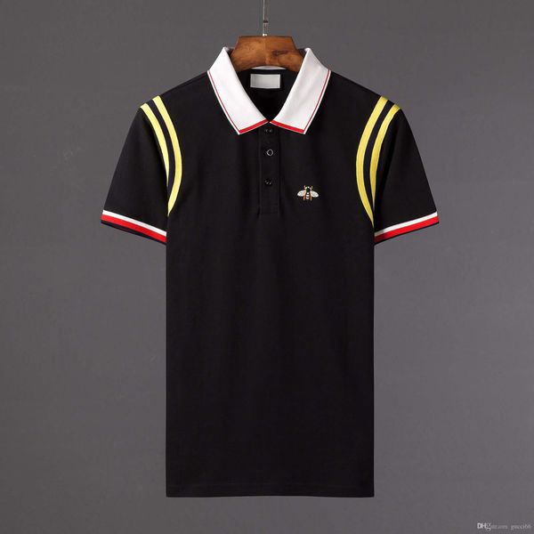 

high-quality brand new luxury design poloshirt men polo shirts t shirt snake bee embroidery mens polos, White;black
