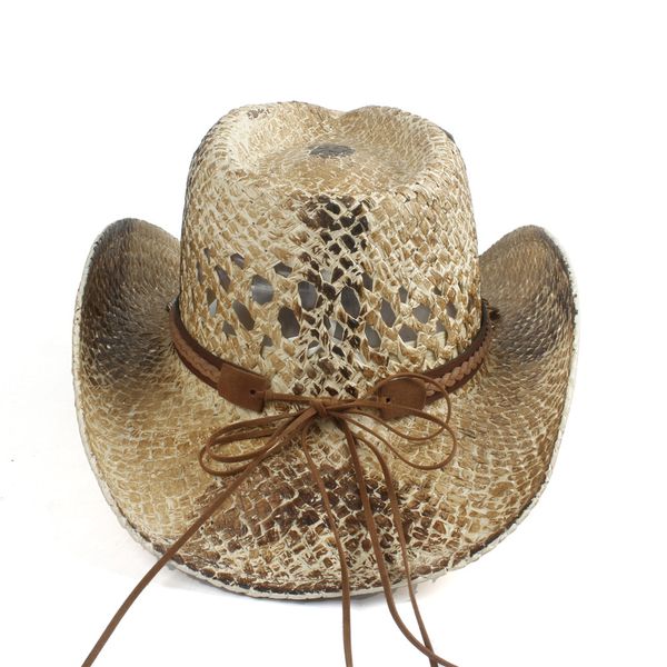 

2019 western cowboy hat for women men handmade straw bohemia sombrero hombre straw cowgirl jazz sun caps size 56-58cm, Blue;gray