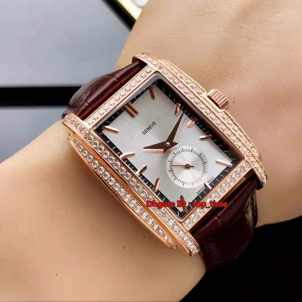 

5 стиль высокое качество часы gondolo розовое золото с бриллиантами автоматические механические мужские часы белый циферблат кожаный ремешок, Slivery;brown