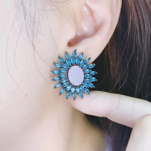 

sunflower blossom fashion cubic zirconia women dress engagement party wedding bridal earring jewelry e8079, Golden;silver