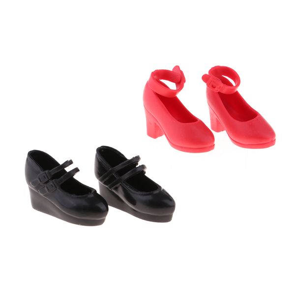 

1/6 bjd girl dolls shoes plastic high heels for blythe dolls party dress-up accessory black and red