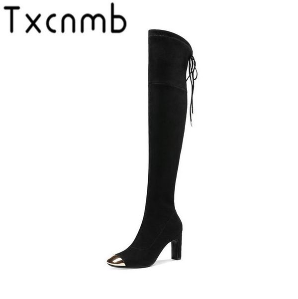 

txcnmb new boots women over tne knee slim long warm shoes platforms shoes woman ladies tight high socks boots, Black