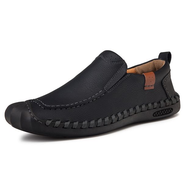 

new comfortable men casual shoes loafers men shoes quality slip-on leather men flats moccasins shoes size 38-46, Black