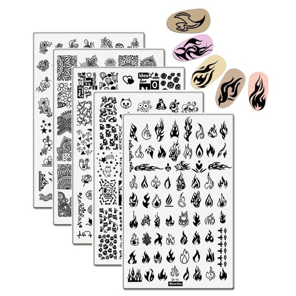 

5pcs rectangle nail stamping plates dancer flame fire theme 14.5*9.5cm panda cat pattern nail art image stencil plate tools, White