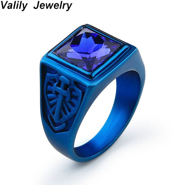

valily мужская blue square ring из нержавеющей стали vintage меч кольцо красный / черный / синий / белый циркон кольца ювелирные изделия для