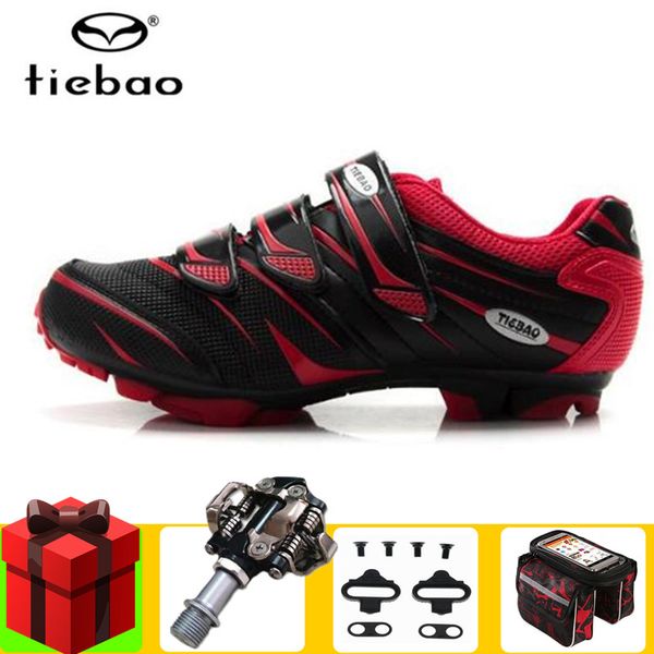 

tiebao mtb cycling shoes spd cleat pedal set professional outdoor athletic racing bike shoes self-locking bicycle sneakers, Black