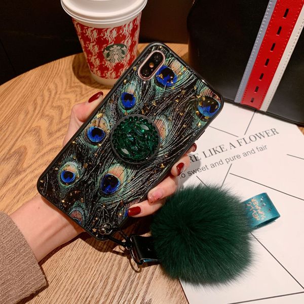 

2019 latest for iphone 8 plus peacock case drop glue phone case leopard print and peacock grain designer phone case