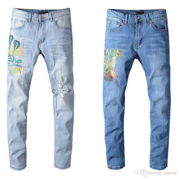 

luxury mens designer jeans distressed zipper hole jeans casual jeans men skinny biker pants blue size 28-40