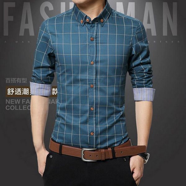 

новый весенний бренд мужской одежды slim fit мода мужчины рубашка с длинным рукавом плед хлопок повседневная рубашка социальный плюс размер, White;black