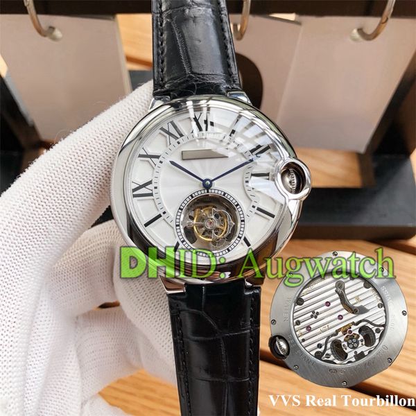 

real tourbillon luxury высокого качества часы механические ручной подзаводом сапфировое ремень из натуральной кожи классический дизайнерские, Slivery;brown