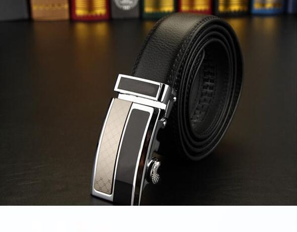 

лучшие пряжки ремни кожаные босс мужчины бизнес талия автоматическая 105-130cm, Black;brown