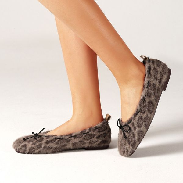 

leopard shallow flat casual shoes women fashion slip on flats shoes warm lazy soft walking loafers zapatos mujer bottomed, Black