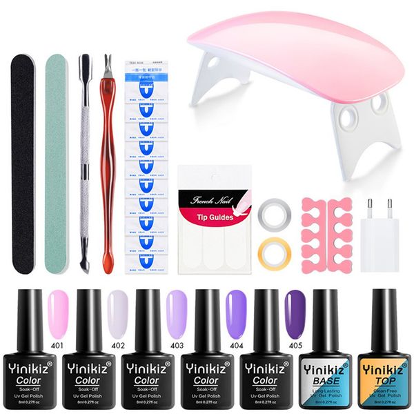 

nail set 8ml nail glue uv led lamp kit gel coat lacquer french stickers separator polish brush set