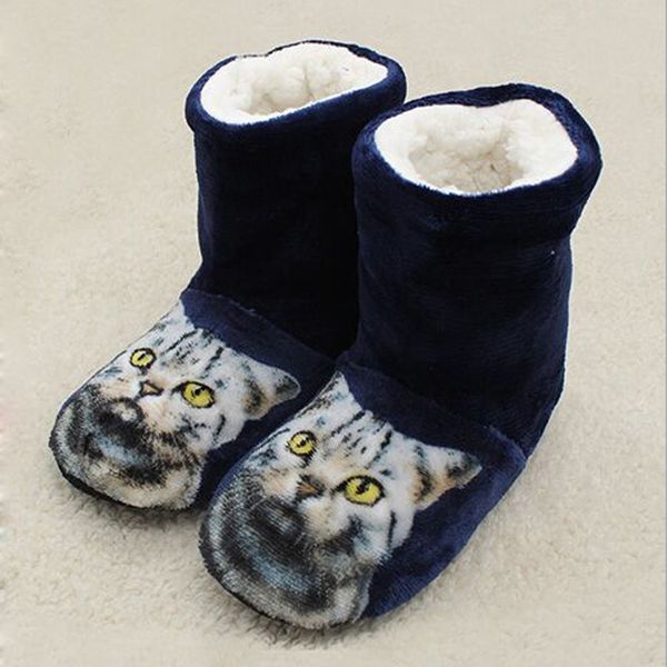 

winter flat cotton boots for woman fashion printed cat shoes boot home ladies shoes plus velvet woman boots drop, Black