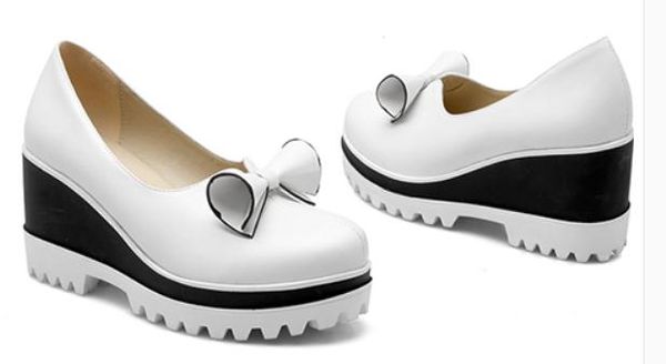 

2019 bowknot women's shoes in spring and autumn with new style slope heel round head@160, Black