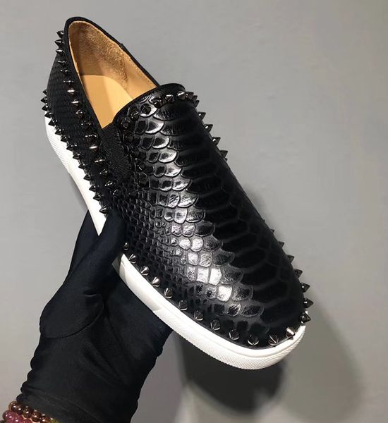 

designer red bottom sneakers casual shoes mens womens silver lows spikes flats loafers pik boat genuine leather luxury man woman, Black