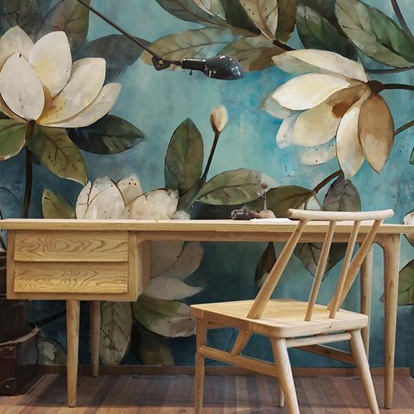 

deep texture 3d white lotus retro style oil painting murals home decor wallpaper living room background wall paper