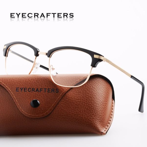 

retro black gold vintage womens half rimless optical glasses frame half frame mens clear lens eyeglasses frames metal eyewear, Silver