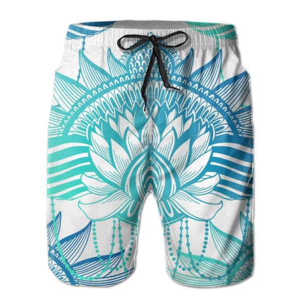 

lotus flower mandala ethnic abstract print quick shorts for men swimwear man swimsuit swim trunks summer bathing beach wear, White;black