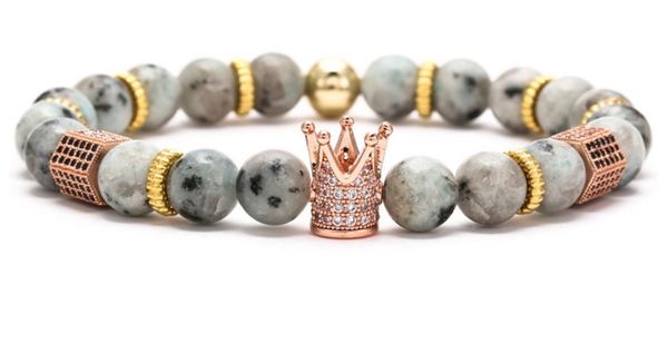 

8mm rgg2 gold silver copper crown micro pave cz zirconia cubic zircon bracelet black volcanic lava onyx imperial bangles