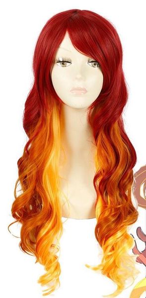 

cosplay wig women long wavy wave curly wigs fire orange red ombre hair, Black