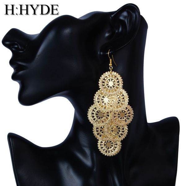 

h:hyde 9 design bohemia vintage jewelry retro elements carving hollow heart leaves drop pendant earring for women brincos, Silver