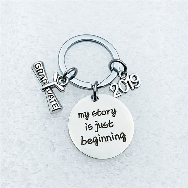 

my story is just beginning 2019 keychain personality creative special stainless steel gifts new trends fashion, Slivery;golden