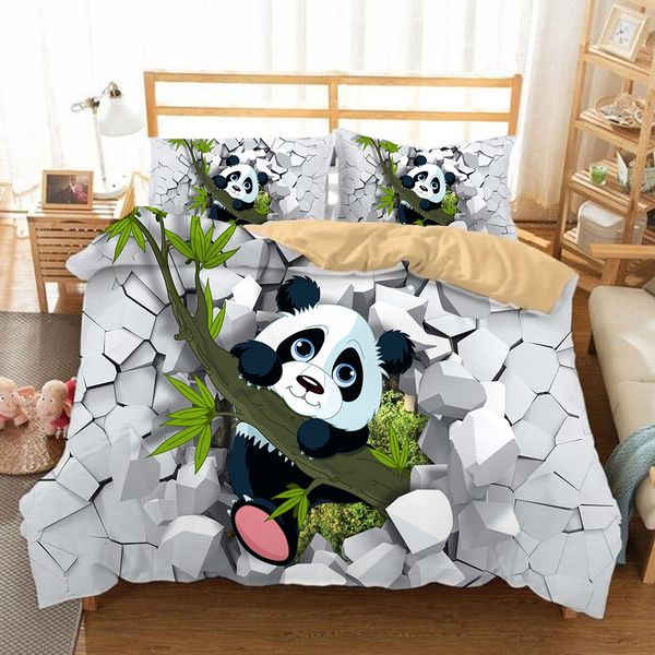 

2019 new 3d panda bedding set duvet cover quilt cover pillow cases twin full  king single double 3pcs bedclothes animal