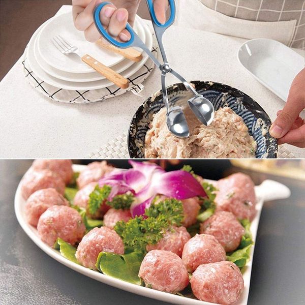 

abss-meat baller,2 pcs stainless steel meat baller tongs with detachable rubber grips cake meatball maker ice tongs cookie doug