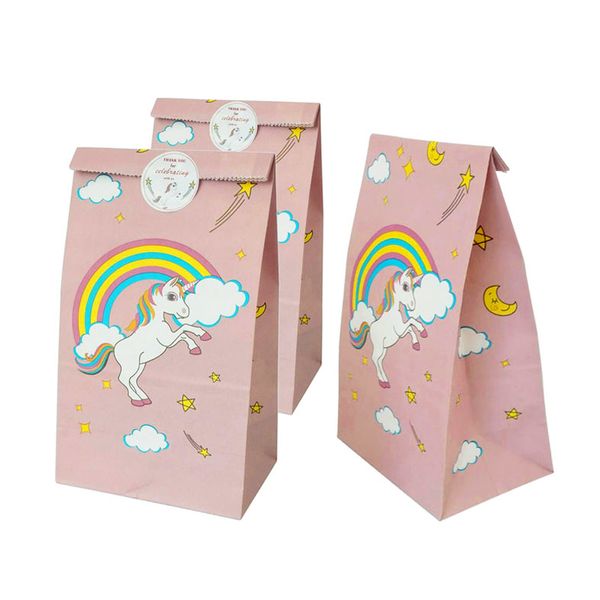 

12pcs unicorn paper gift candy bags theme party deoration baby shower rainbow popcorn paper packaging bags treat kids birthday