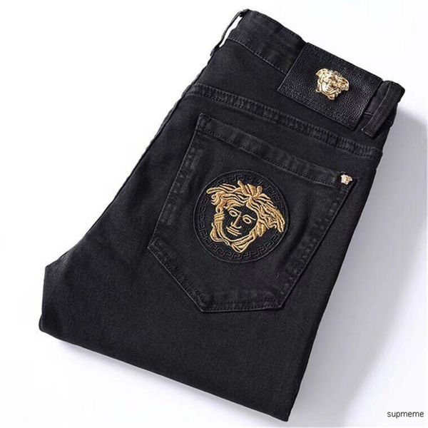 

fashion trend animal embroidered jeans men's autumn/winter new black slimming shape small feet long trousers7dlq, Blue
