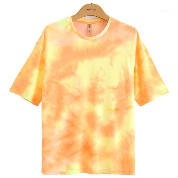 

рукав crew neck свободные тис мужчины повседневная одежда мужские fluorescent tie dye tshirt hip hop стиль короткие, White;black