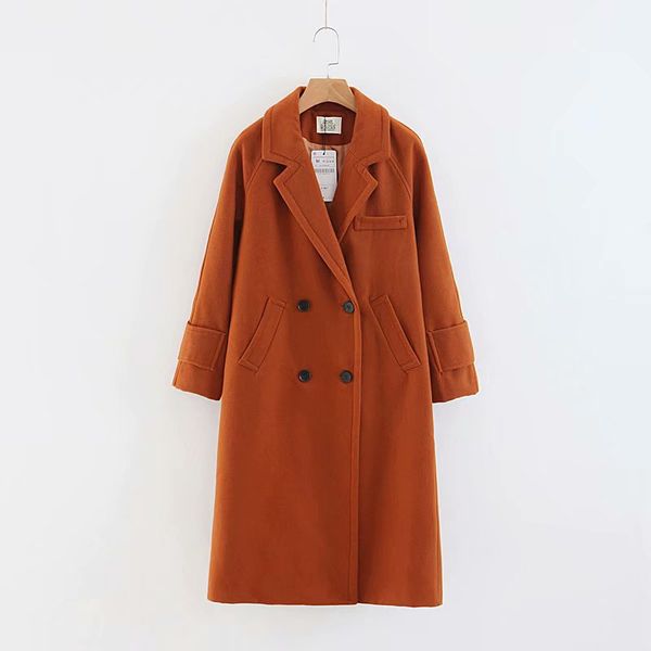 

new 2019 women woolen coat candy color thicken long sleeve medium-long turn-down collar single breasted jacket coat for woman, Black