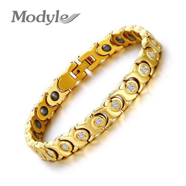 

modyle 2018 new women bracelet bangle zircon stone hematite magnetic health care jewelry, Golden;silver