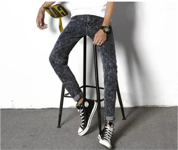

mid waist regular slim long jeans fashion autumn male apparel designer skinny pencil pants mens causal, Blue