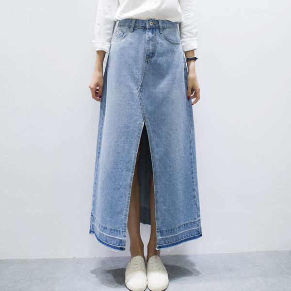 

new split jeans skirt for female a-line high waist asymmetrical denim saia long pocket button summer streetwear jupe femme, Black