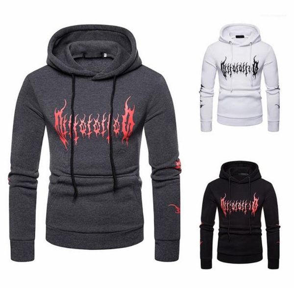 

рукав плюс размер мужские топы повседневная мужская одежда три варианта цвета пламя печатные мужские толстовки пуловер длинный, Black