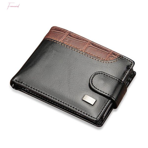 

2019 patchwork leather men wallets short male purse with coin pocket card holder brand trifold wallet men clutch money bag 2019, Red;black