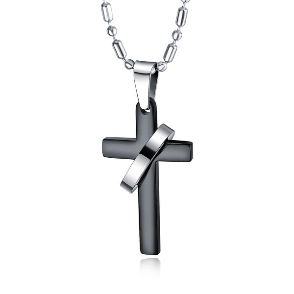 

vintage minimalist religious black cross pendant luxury designer jewelry charm male and female stainless steel necklace 3-gx136, Silver