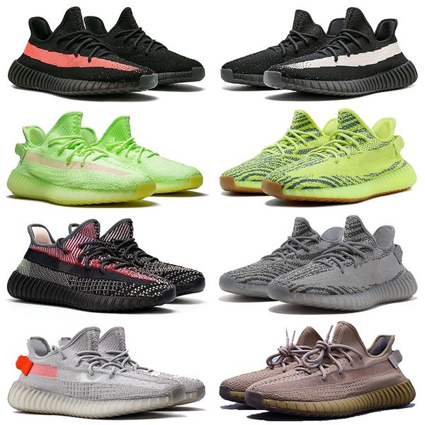 

mens designer kanye west v2 running shoes black red white yecheil tail light gid glow zebra mens womens trainers sneakers 36-48, White;red