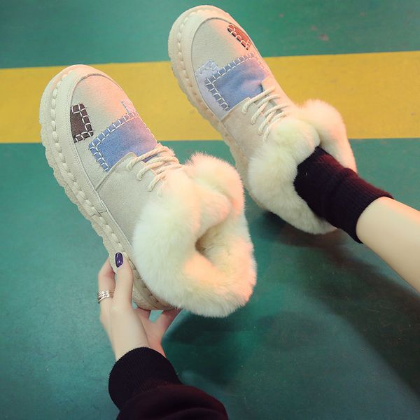

snow boots for women flat heel shoes round toe winter footwear plush boots-women low heels booties lace up booties ladies clogs, Black