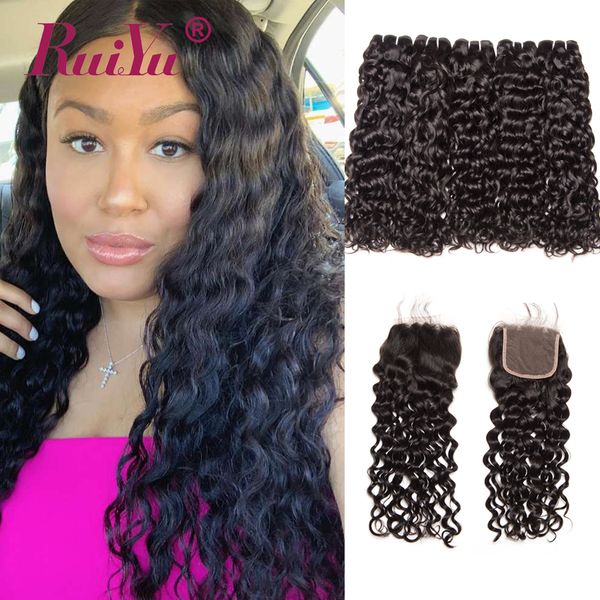 

волна воды связка с closure raw индийского волос девственницы плетение связка с закрытием 4x4 человеческих волосы утки с кружевом закрытие r, Black;brown