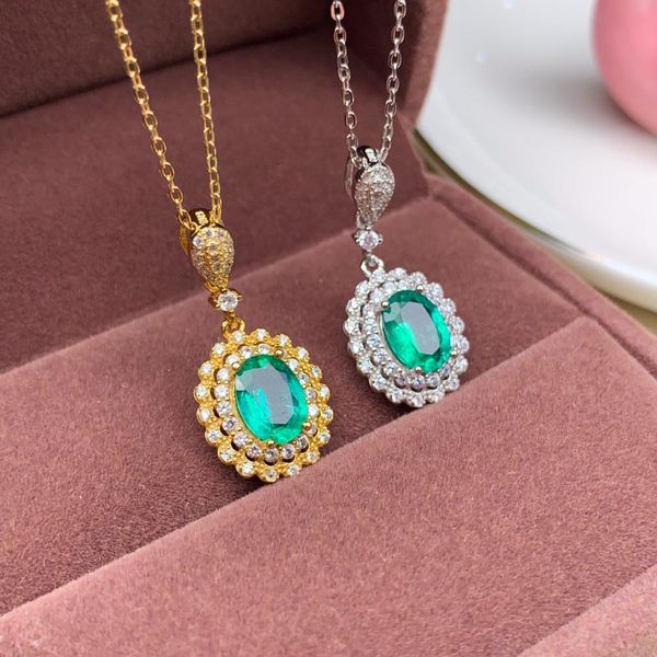

shilovem 925 sterling silver real natural emerald pendants classic fine jewelry women wedding christmas gift 6*8mm dz0608366agml