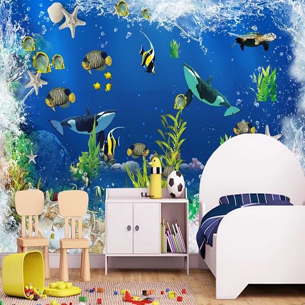 

custom large mural 3d wallpaper cartoon underwater world colored fish child bedroom mural tv back wall decor deep 5d embossed