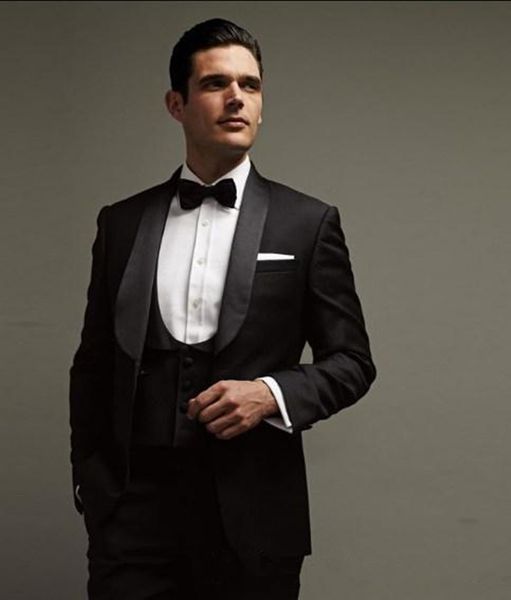 

new arrivals one button black groom tuxedos shawl lapel groomsmen man suits mens wedding suits (jacket+pants+vest+tie) 594, Black;gray