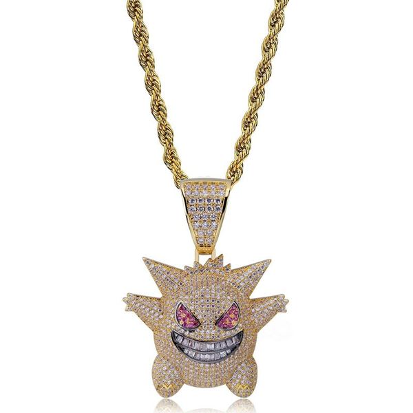 

full rhinestone gengar pendant necklace designer hip hop jewelry bling bling ice out necklace with 24 inch chain for men gift, Silver