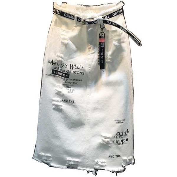 

женщины юбки белая юбка размер плюс 5xl весна лето джинсовая юбка новые буквы отверстие белые женщины пакет хип шаг джинсы юбка, Black