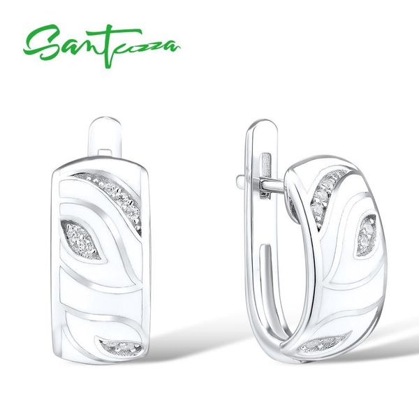 

santuzza silver earrings for women genuine 925 sterling silver white leaves sparkling cz elegant fine jewelry handmade enamel cx200628, Golden
