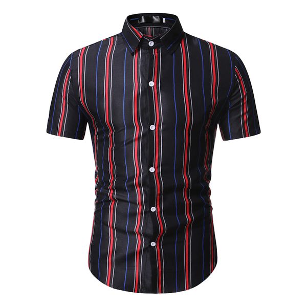 

timesunion fashion striped men shirt short sleeve turn-down collar streetwear 2020 fitness outerwear chic mens shirt -3xl, White;black